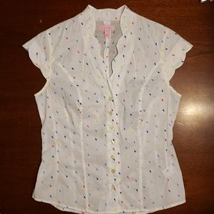 Lilly Pulitzer Scalloped Button Shirt Fish Med
